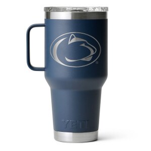 Yeti 30oz navy travel mug with Penn State Athletic Logo and Stronghold Lid